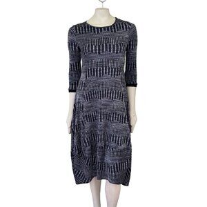 COMFY USA Sonia Balloon Hem Ribbed Knit Midi Dress in Gray/Black SZ M